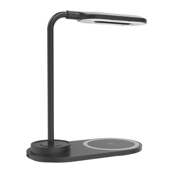 led lamp with wireless smartphone charger in black